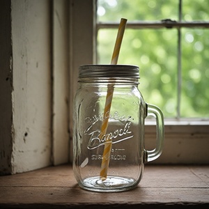 Bán buôn 16oz vuông Vòng <span class=keywords><strong>Glass</strong></span> <span class=keywords><strong>Mason</strong></span> <span class=keywords><strong>Jar</strong></span> với nắp nhôm <span class=keywords><strong>480ml</strong></span> nước trái cây/rượu lưu trữ cho đường Cookie nước trái cây với rơm - Product Image 2