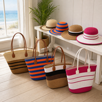 Ensemble Sac Fourre-Tout Grande Taille en Paille Fait Main et Chapeau pour Femme – Accessoire de Plage Tendance pour l'Été, Fermeture Ouverte pour les Vacances et le Bord de Mer