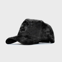 Gorras Personalizadas Sombrero G5 INNEDIT Gorra de Béisbol de 5 Paneles de Gamuza Dobby con Bordado de Flores y Esqueletos Desgastados