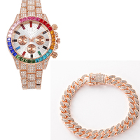 Coffret cadeau montre Hip Hop très vendu coffret bracelet montre Bling Ice Out coffret de bijoux montre diamant or cubain 13mm montres-bracelets