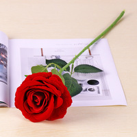 Bunga Mawar Sutra Buatan Grosir untuk Hadiah Hari Valentine, Tangkai Tunggal Mawar Palsu dengan Daun untuk Dekorasi Pesta Pernikahan dan Meja Rumah
