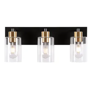 Hot Selling Glass Wall Lamp Black E26 3 Lights Indoor Matte Black Bathroom Vanity Light Sconce Fixtures