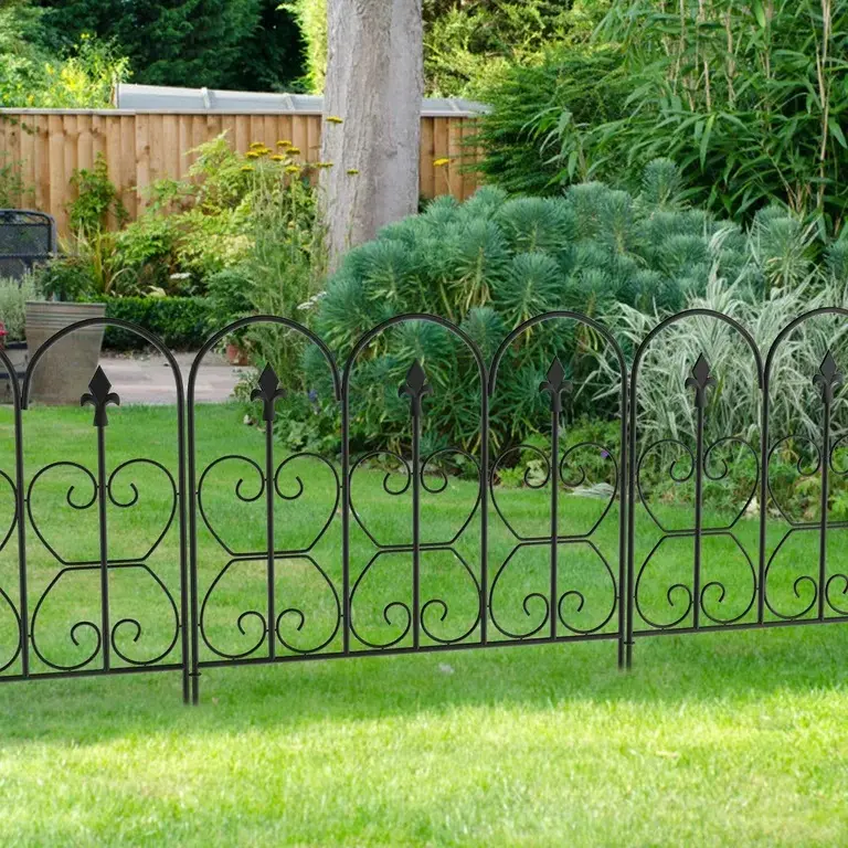 Vinyl Powders coated Lawn Garden Wrought Iron Border Fence Panel Linked Gardening Edge Courtyard Park Soft Green Anthracite Grey