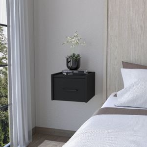 DB Elfrida, mesita de noche moderna de un solo cajón, elegante estante superior espacioso montado en la pared, madera maciza para el hogar, apartamento, uso en Hospital - Product Image 1