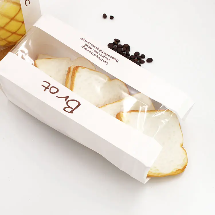 कस्टम डिजाइन मुद्रित बेकरी फ्रेंच Baguette पैकेजिंग खिड़की के साथ क्राफ्ट कागज रोटी बैग