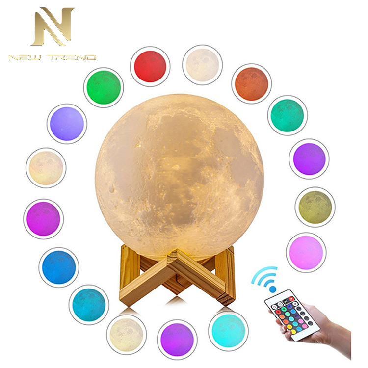 Venta caliente de Control táctil Dimmable 16 colores Luna Lámpara Usb recargable Lunar Led de luz de la noche