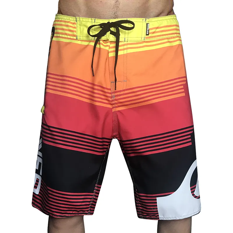 Kustom Logo Mens Cepat Kering Kulit Persik Poliester Panjang Lutut Pakaian Pantai Olahraga Celana Pendek Selancar Boardshort Celana Renang