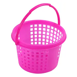 WHY28 New Style Happy Easter Egg Plastic Basket Holiday Decorative Basket Easter Gift Storage Bucket Hand Picking Basket