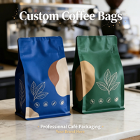 Sachet de café refermable durable avec fermeture éclair, pochette autoportante en aluminium avec valve d'air pour grains torréfiés, vente en gros