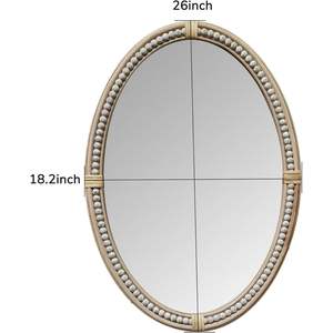 PARISLOFT Espejo Ovalado de 26 Pulgadas con Marco de Ratán y Cuentas, Espejo Decorativo de Pared Estilo Boho para Sala de Estar o Dormitorio - Product Image 6