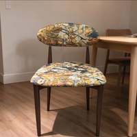 Chaise de salle à manger en tissu imprimé floral vintage, dossier ovale à pieds fins en bois massif, chaise d'appoint pour la maison et le restaurant