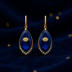 Pendientes elegantes chapados en oro con piedras preciosas azules en forma de gota de agua para mujer, joyería de fiesta, relleno de oro de 18 quilates - Product Image 2