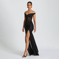 Sexy Rückenfreies Eng Anliegendes Maxikleid für Damen Elegante Mesh-Kleider mit Seitenschlitz für Party und Abendveranstaltungen