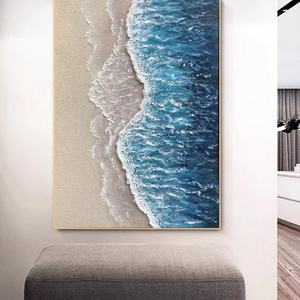 Arte Mural 3D, Pintura Abstracta Azul Grande Pintada a Mano, Arte de Playa con Textura 3D, Pintura de Océano sobre Lienzo, Regalo para la Inauguración de una Casa - Product Image 5