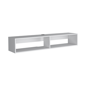 Warrior 59 Inch Floating Tv <b>Stand</b> With Two Open <b>Shelves</b> Media Compartments White - Product Image 2