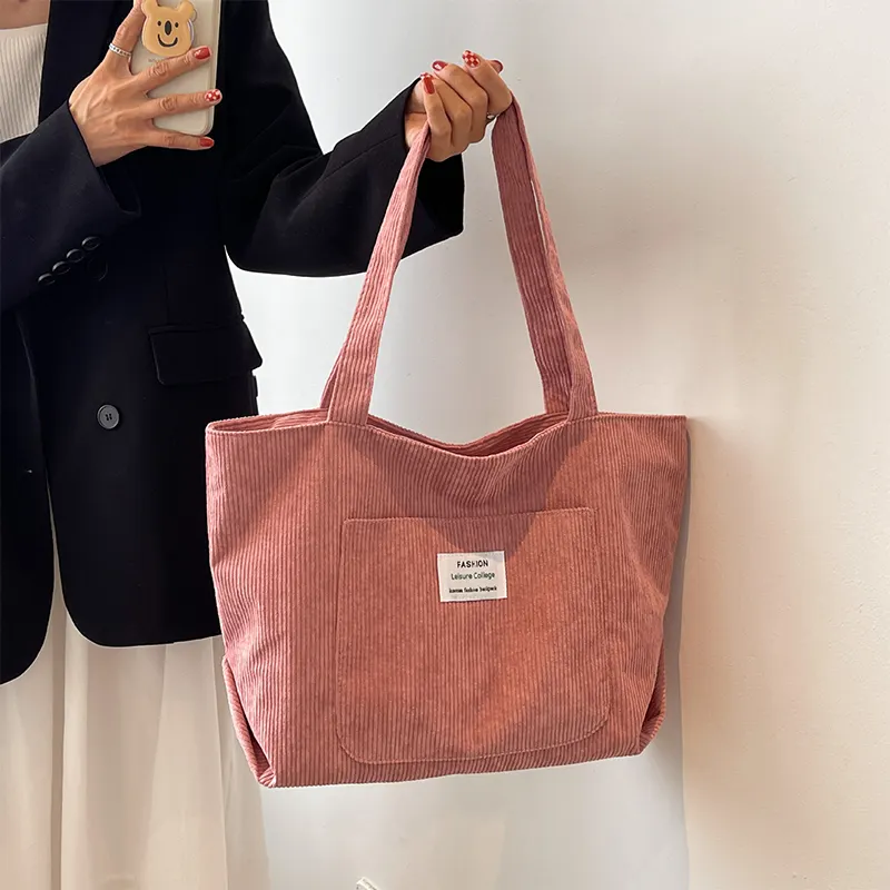 New Style Gute Qualität Casual Student Große Schulter Kunden spezifische Cord-Einkaufstasche für Frauen