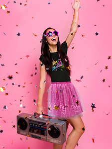 <strong>80s</strong> Women's Cosplay Costume Set with T-Shirt Print Leggings and <strong>Skirts</strong> Includes Accessories for Theme Party - Product Image 3