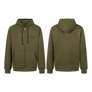 Sudaderas con capucha para hombre RAINFORGE de algodón French Terry, estilo streetwear Y2K, color verde utilitario, bordadas, de corte holgado y con cremallera, personalizadas al por mayor. - Product Image 2