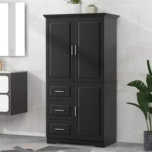 DB <b>Black</b> Three-Drawer Tall and Wide Storage Cabinet with Doors for <b>Bathroom</b> or Office Kitchen Storage - Product Image 1
