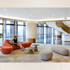 Hotel Sofa Fabric Gray Orange Durable Commercial Venues - Product Image 1