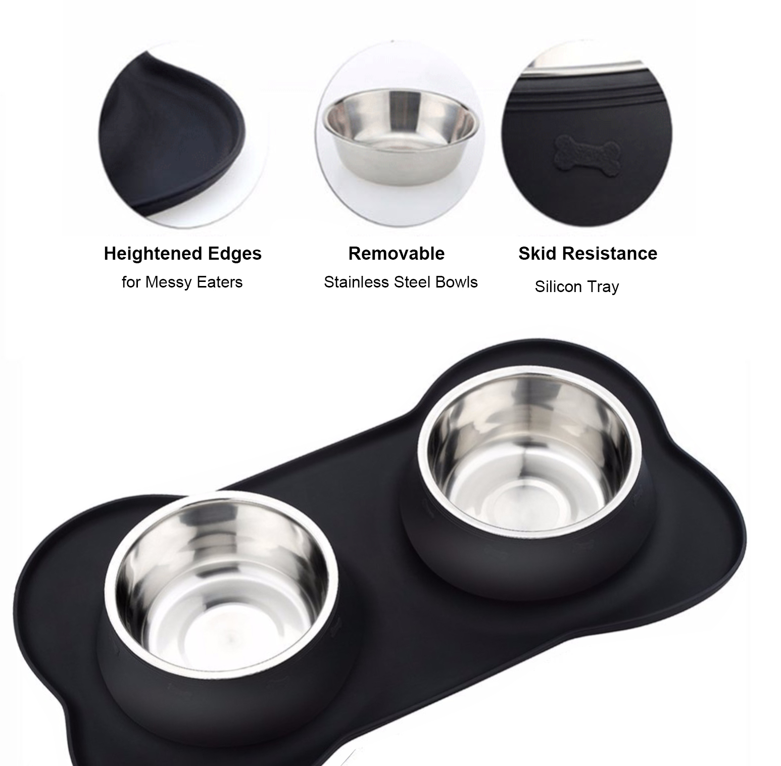 Sample Available Non-Slip Eco-friendly Mat with Pet Bowl and Food Feeder Silicone Foldable Double Stainless Steel Dog Bowls