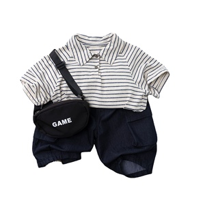 Nouveau style é<span class=keywords><strong>t</strong></span>é 2026 – Polo rayé en coton respirant à manches courtes pour enfants, style coréen et japonais, pour garçons et filles - Product Image 2
