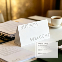 Impression personnalisée de cartes de table, numéros de table et panneaux « Réservé » sur papier Conqueror lisse 300 g/m² pour hôtels