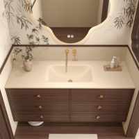 Nouveau Modèle Miroir Intelligent Créatif Écologique, Meuble de Salle de Bain Mural avec Lavabo en Granit, Table de Toilette pour Hôtel, Appartement, Villa