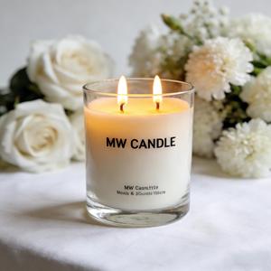 Bougie parfumée MW à 2 mèches en cire de soja dans un bocal en verre, décoration minimaliste pour la maison, parfum floral - Product Image 2