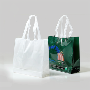 Bolsa de transporte de plástico negro al por mayor con asa de diseño de tienda de tela reutilizable para compras esmeriladas - Product Image 5