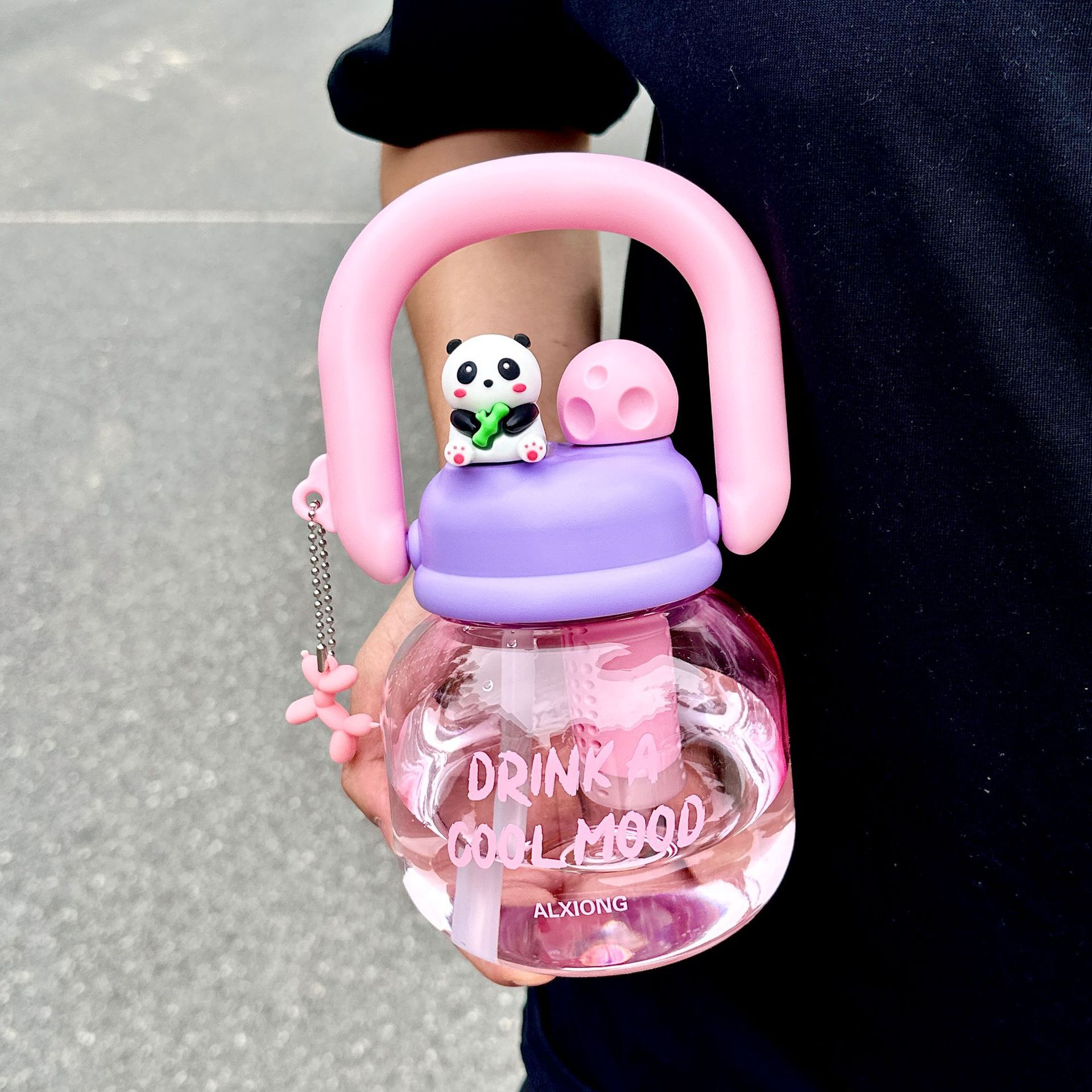 Panda double drink carrying bottle - purple