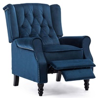 Multifunktionaler Vintage-Samt-Nietsofa mit Massage- und Wärmefunktion, Einzelsitz, Push-Back-Relaxsessel (Blau)