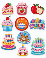 Set di Toppe Ricamate Personalizzate per Compleanno, Applicazioni a Tema Torta, Cupcake, Palloncino, Orso per Giacche, Borse, Cappelli e Abbigliamento per Bambini