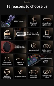9.66인치 1080P HD IPS 대시보드 LCD 차량용 블랙박스 시스템 (GPS, 무선 카플레이, 자동 터치스크린 인터페이스, 블루투스, 야간 시야, WDR 기능 탑재) - Product Image 6