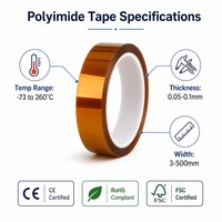 Cinta Acrílica de Poliimida Kapton de Alta Temperatura, Sensible a la Presión, de una Sola Cara, 0.1mm de Grosor, Aislamiento para Electrónica