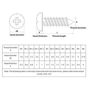 Vis autotaraudeuses fendues en acier inoxydable 304, tête cylindrique, pour l'industrie lourde, avec perçage, prix réduit, spécifications complètes M1.7, autotaraudeuses - Product Image 1