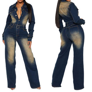 Feienrui <span class=keywords><strong>combinaison</strong></span> en <span class=keywords><strong>jean</strong></span> européenne et américaine <span class=keywords><strong>combinaison</strong></span> taille femme <span class=keywords><strong>combinaison</strong></span> rétro lavé à manches longues <span class=keywords><strong>combinaison</strong></span> - Product Image 1