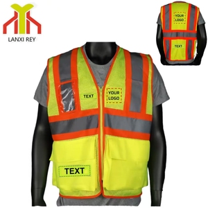Chaleco de seguridad de poliéster de malla de punto sólido y 110gsm de alta visibilidad de 120GSM con tiras reflectantes y bolsillos para construcción - Product Image 1