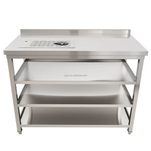 معدات مطبخ الفنادق، طاولة عمل من الفولاذ المقاوم للصدأ 304 بأربعة مستويات مع حوض لغسل الأكواب - Product Image 2