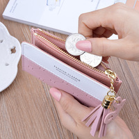 Dompet Wanita Pendek Kulit PU Anti Air dengan Ritsleting dan Penutup Hasp, Desain Patchwork Panel Trendy, Bahan Polyester