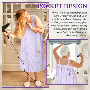 Vente en gros usine Robe-serviette de bain et jupe de bain portables pour femmes grandes tailles, antidérapants, avec poches, pour la maison, le <span class=keywords><strong>spa</strong></span>, l'hôtel et comme cadeau - Product Image 4