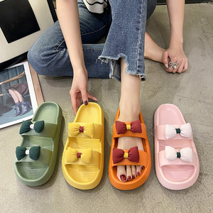 Sandalias de Verano para Mujer, Cómodas, con Suela Gruesa, Doble Correa y Lazo, Lindas Pantuflas para el Hogar - Product Image 1