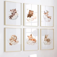 Vente animal dessin animé mur art affiche pépinière impression toile peinture bébé chambre d'enfants moderne maison décoration murale peinture
