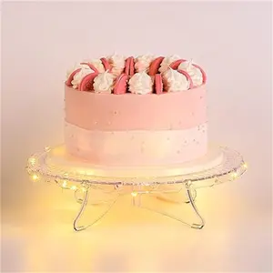 精致时尚圆形蛋糕托盘透明发光蛋糕支架带串灯婚礼生日蛋糕
