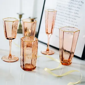Lüks parti kızartma gözlük açık pembe düğün şarap bardağı kristal şampanya flüt kadehler bardak toptan