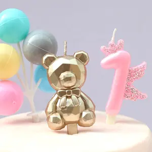 Креативные рождественские Популярные трехмерные алмазные металлические золотые медвежонки, праздничные свечи для торта, товары для свадебной вечеринки