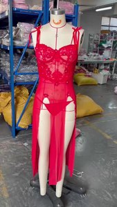 Conjunto de Lencería Sexy para Mujer, con Bordado de Flores y Perlas, Transparente, de Malla, con Sujetador y Braguita - Product Image 6