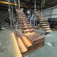 Australien Beliebte Stringer Treppe Stahl konstruktion Balken Weiß Massivholz Schritt Satin Edelstahl Handlauf Gerade Treppe