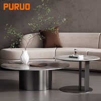 Vente en gros de plateau en pierre frittée Puruo Mobilier de salon en or brossé et noir Ensemble de table à thé Table basse à usage domestique