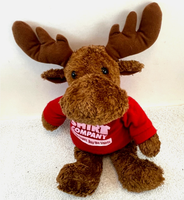 Peluche personnalisée en forme de renne brun, douce et rembourrée, en gros, avec t-shirt rouge